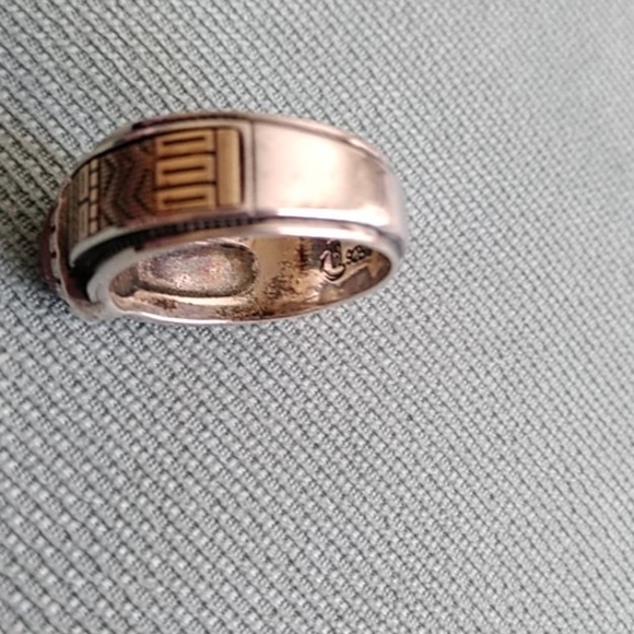 BEAUTIFUL SUNSTONE SS & 14K GOLD RING - Picture 6 of 10